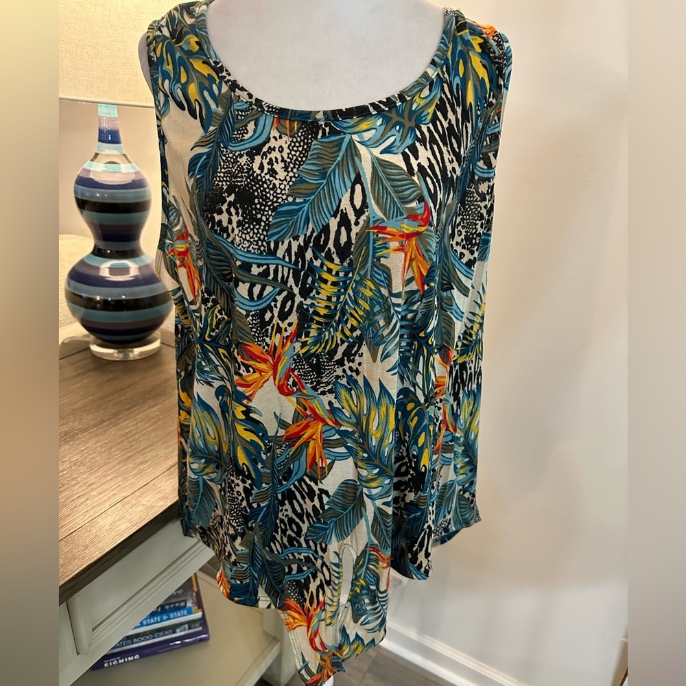 Tropical Palm/Animal Print Sleeveless Top - Size XL